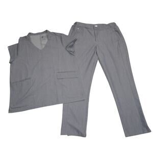 FIGS Technical Collection Scrub Set Gray V-Neck Top Pants Size M Medical Uniform